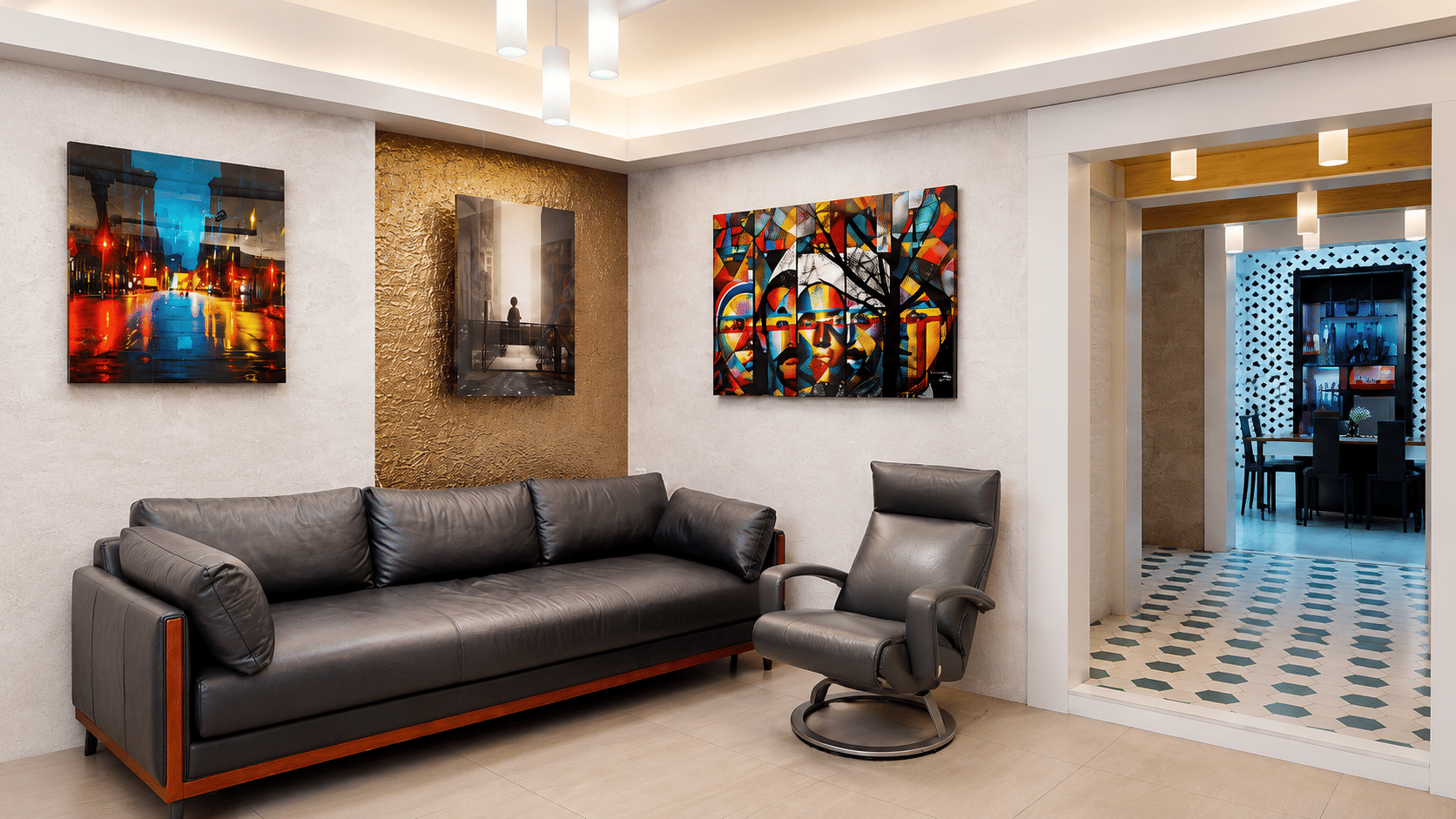 Travertine Alcove – Gallery-Inspired Workspace for Three 6