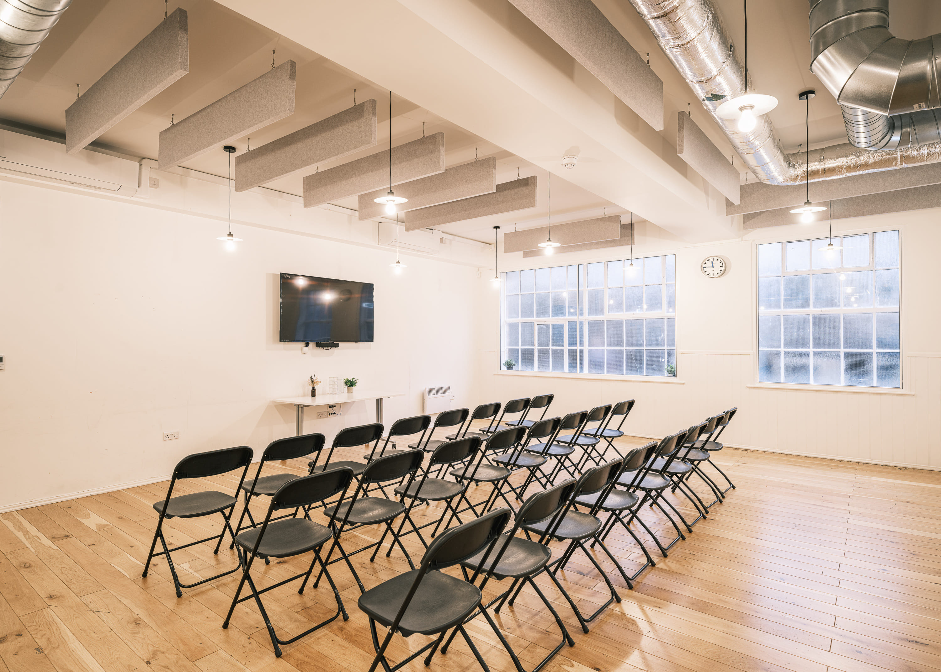 Fleet Room: Blank Canvas, 40-person event space with 65" Screen