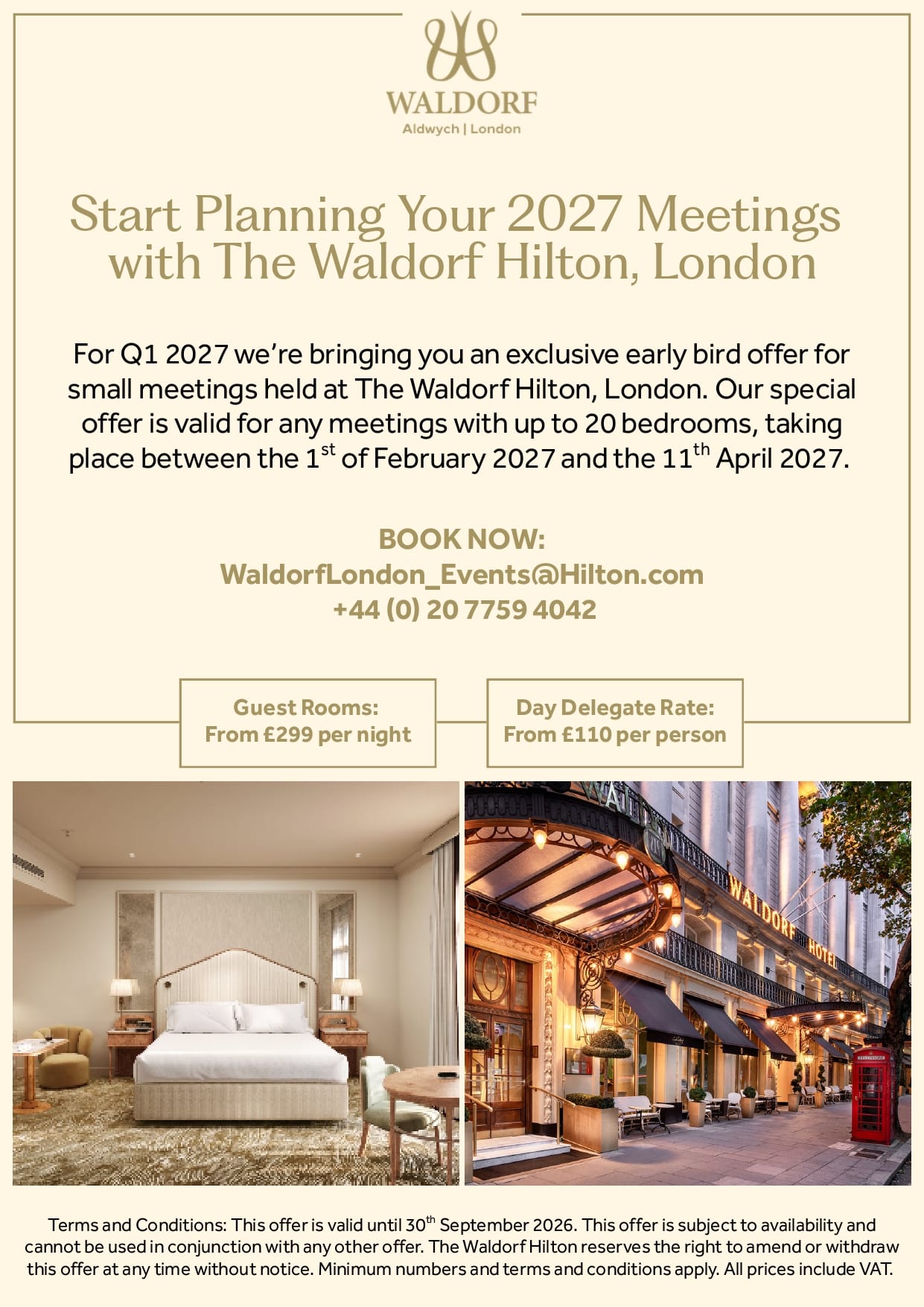 Start Planning Your 2027 Meetings  with The Waldorf Hilton, London